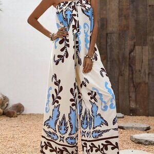 Boho Women's Random Floral Summer Holiday Strapless Jumpsuit